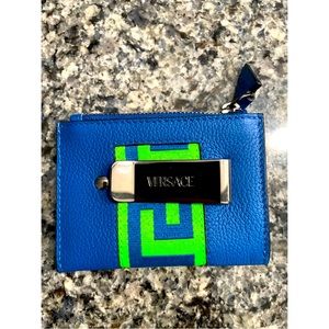 Versace Card holder Moneyclip Brand New - W/ Box - Blue & Green - Zipper pocket